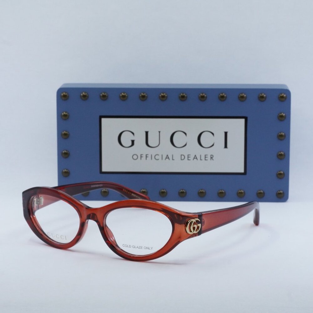 Gucci Translucent Red Cat-Eye Glasses with Gold GG Logo